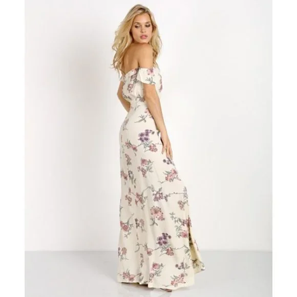 Flynn Skye Floral Bardot Maxi Dress Cream Size Small - Picture 14 of 15
